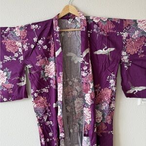 Brand New: Purple Floral Kimono with Crane Design